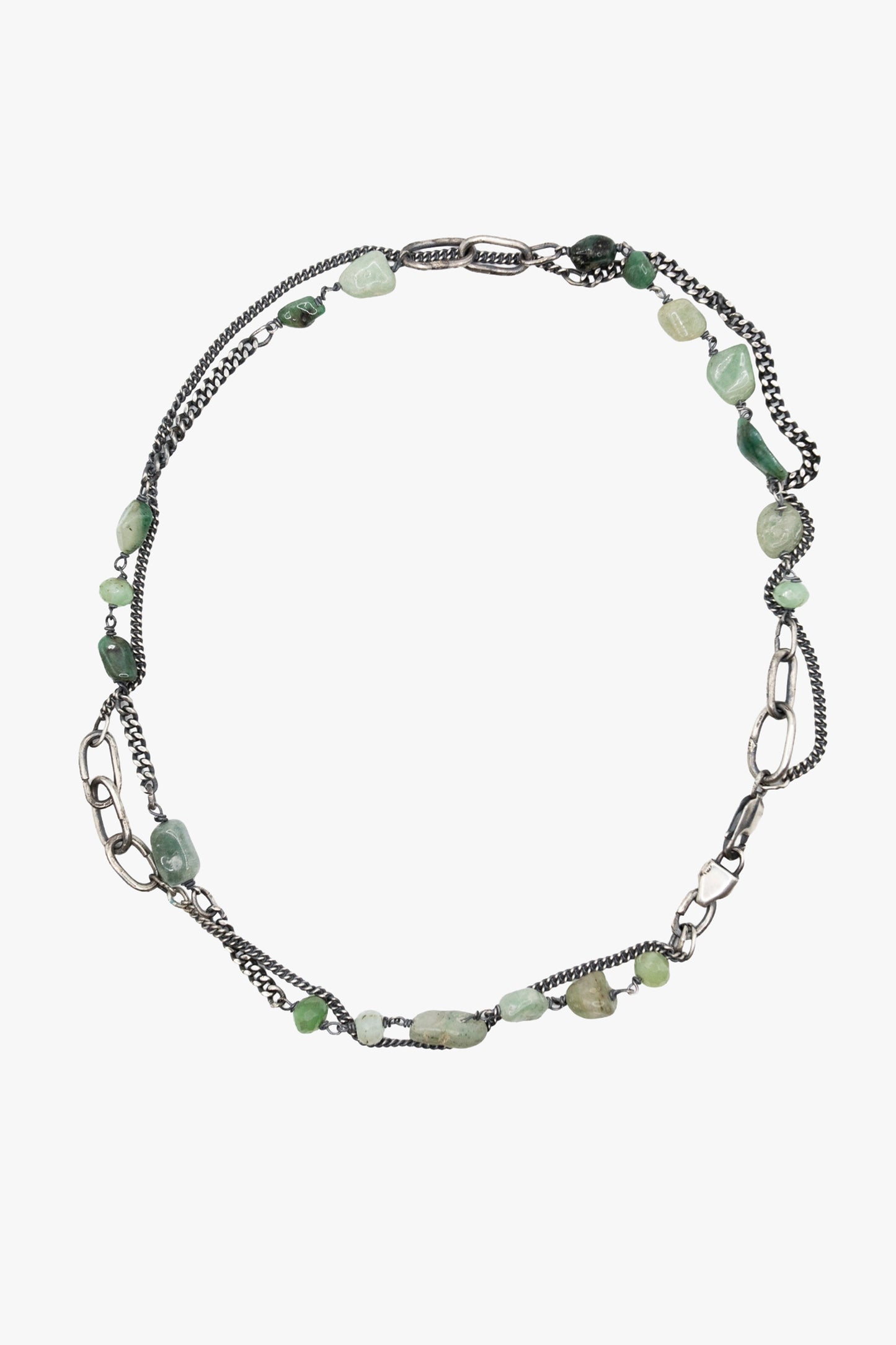 ND21 Emerald stone +mixed links necklace