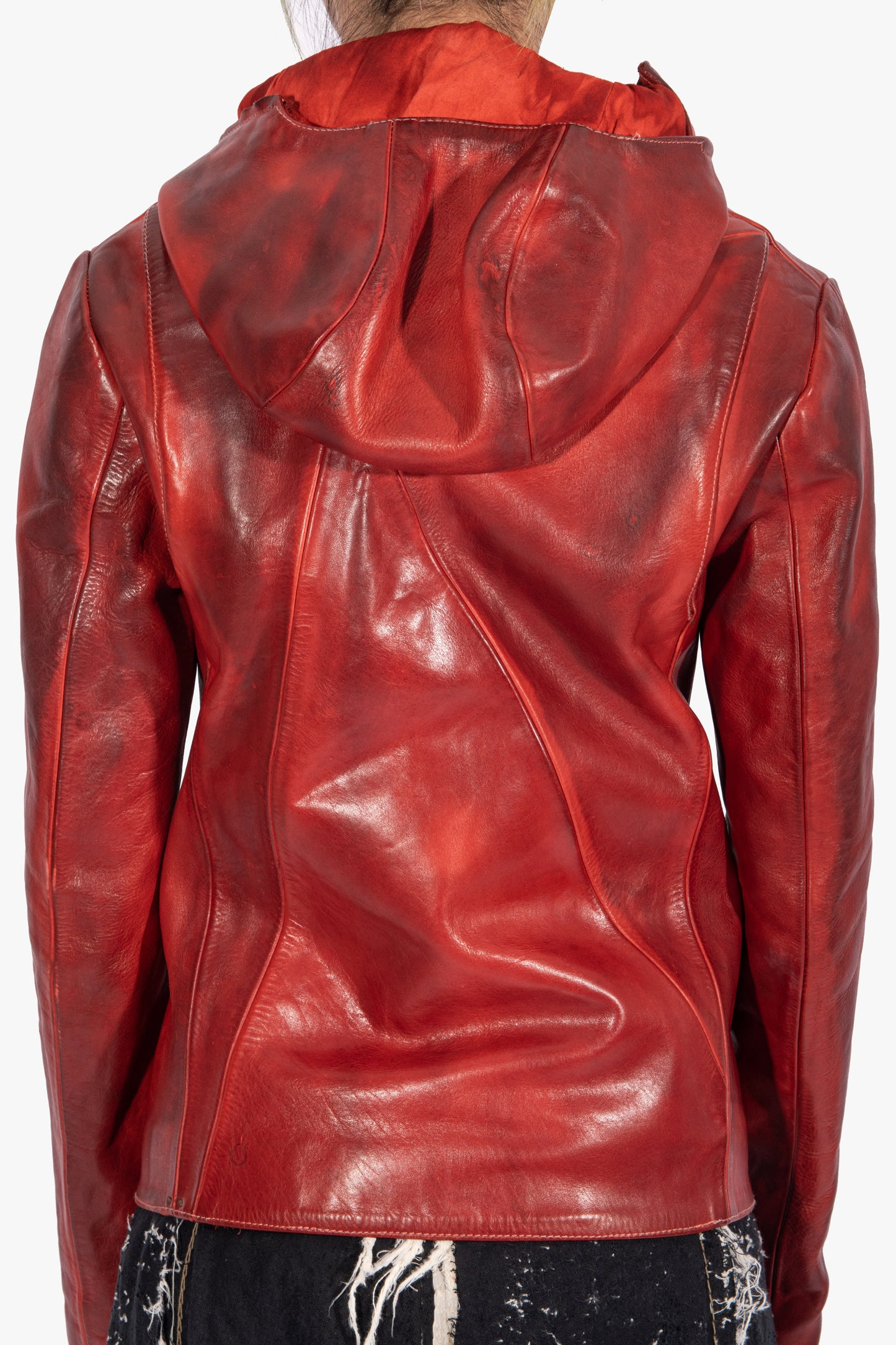 JL6904 Hooded Red Leather Jacket