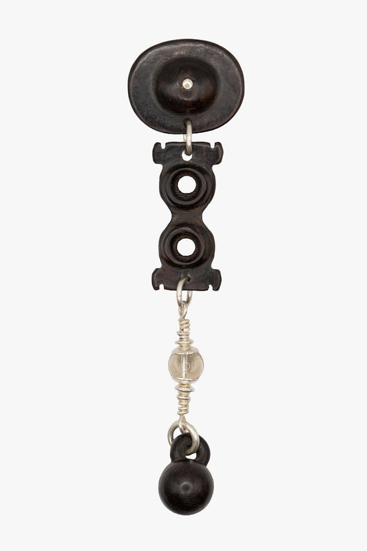 Wood glass silver single earring