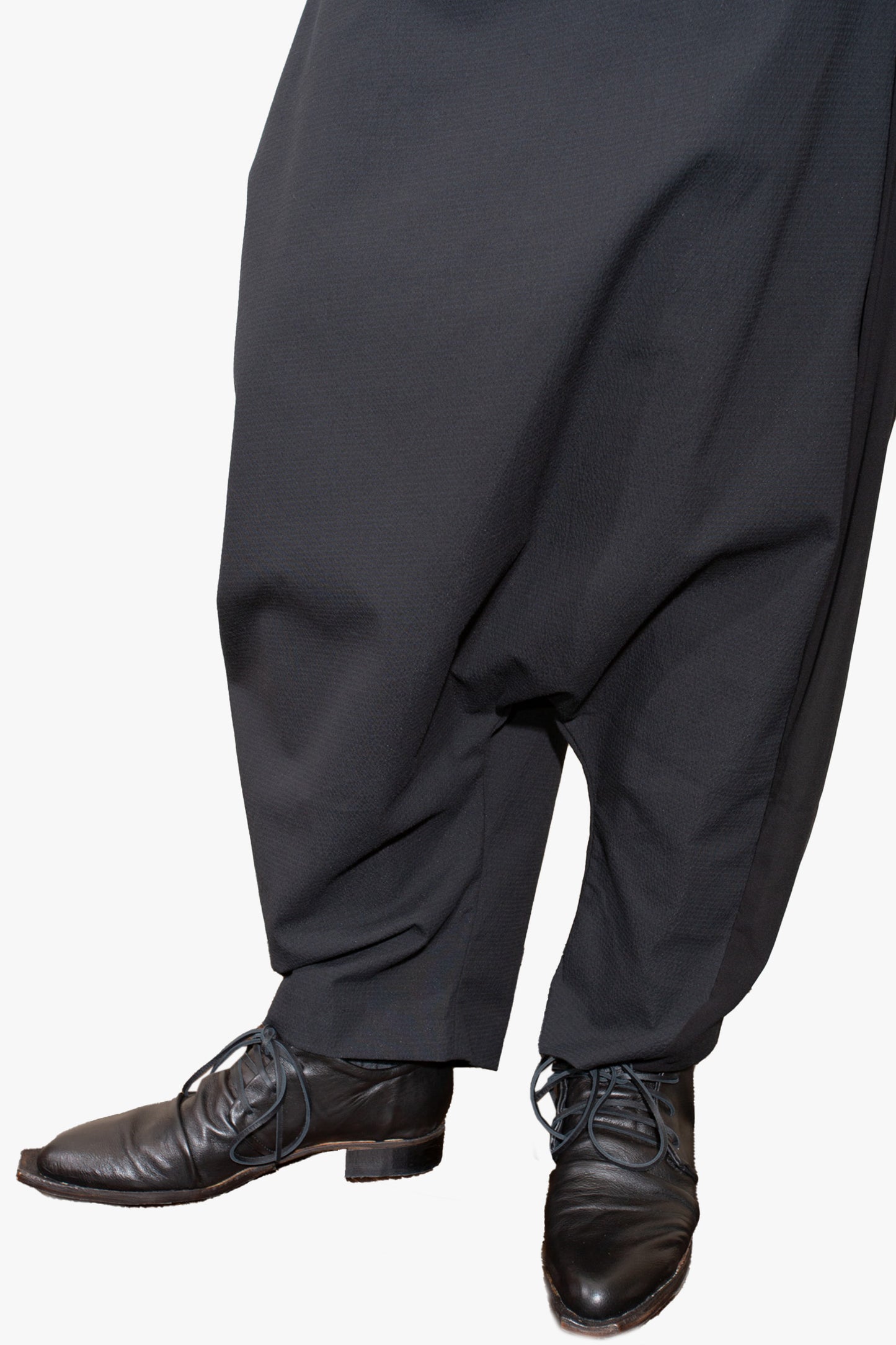 Asymmetric low crotch pants