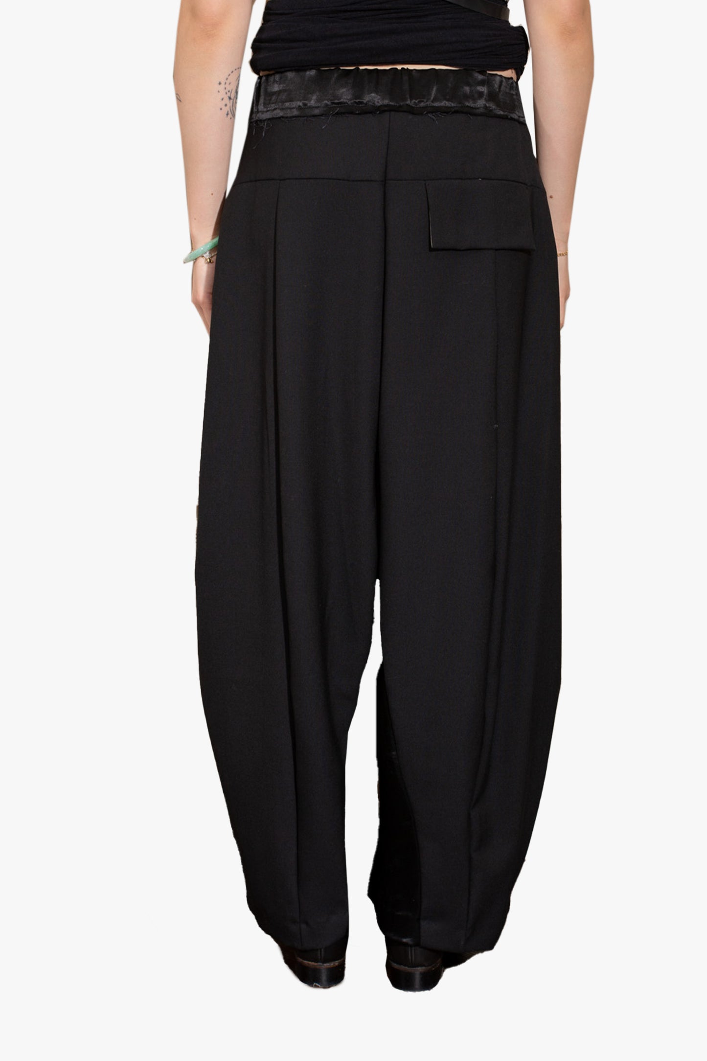 Black wool wide pants