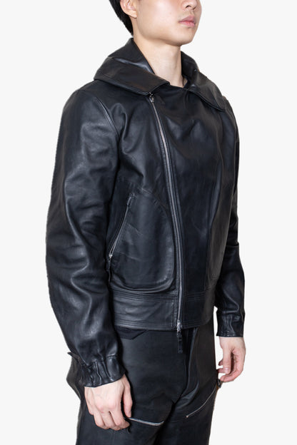 LO-168 LEATHER REVERSIBLE AVIATOR JACKET WITH INTERNAL HOOD
