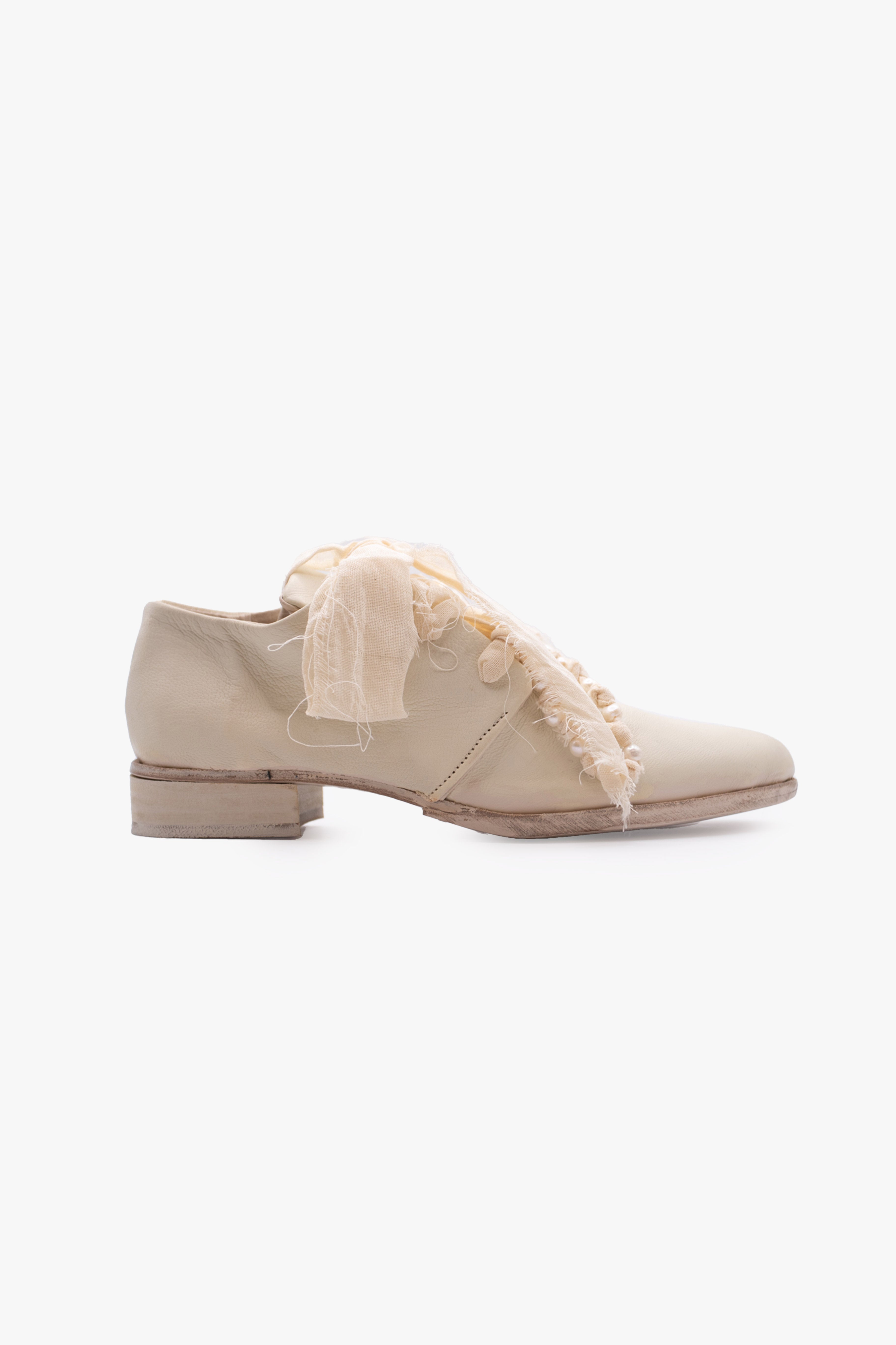 Pearl Lace Up Low Heel