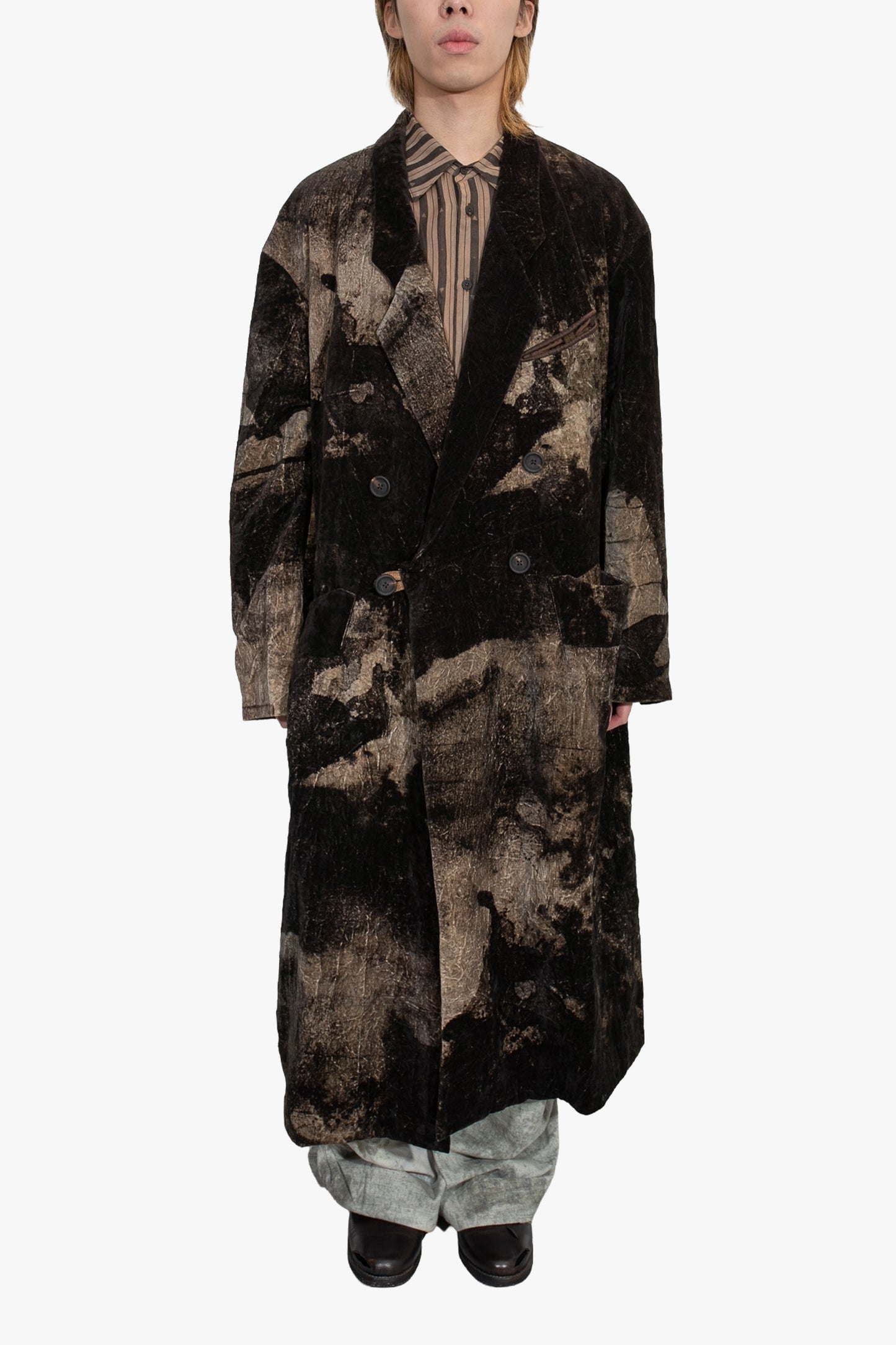 OM2531101- Velvet double - breasted long coat