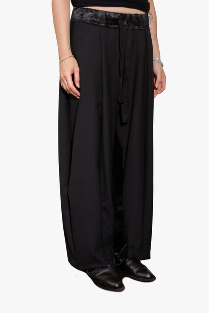 Black wool wide pants