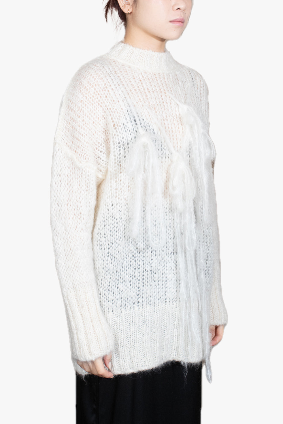 Mohair oversize crew neck sweater floating threads details