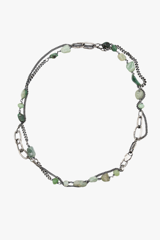 ND21 Emerald stone +mixed links necklace