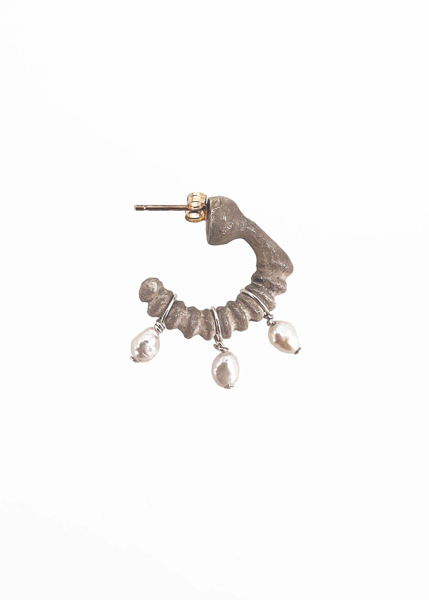 Bone Earring No.3 Large with 3 pearls