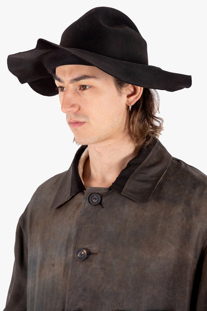 RHRY009 RABBIT FUR FELT MOLDABLE HAT WITH WRINKLED BRIM & CROWN.