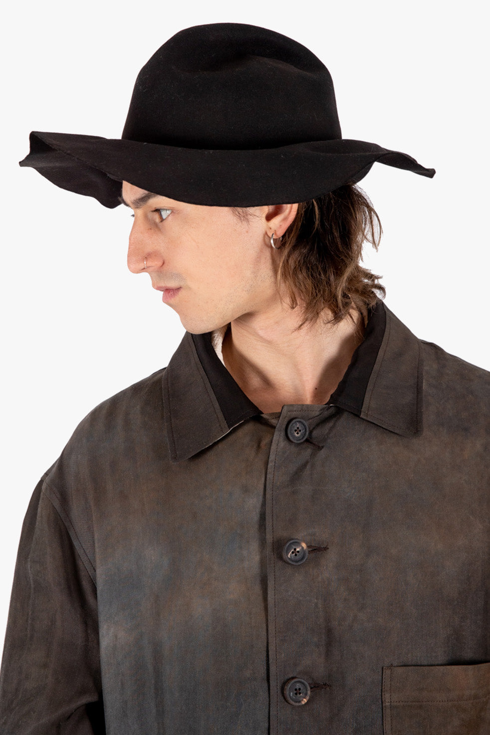 RHRY009 RABBIT FUR FELT MOLDABLE HAT WITH WRINKLED BRIM & CROWN.