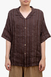 Le KAYURI embroidery silk/Linen short shirt Dark Brown