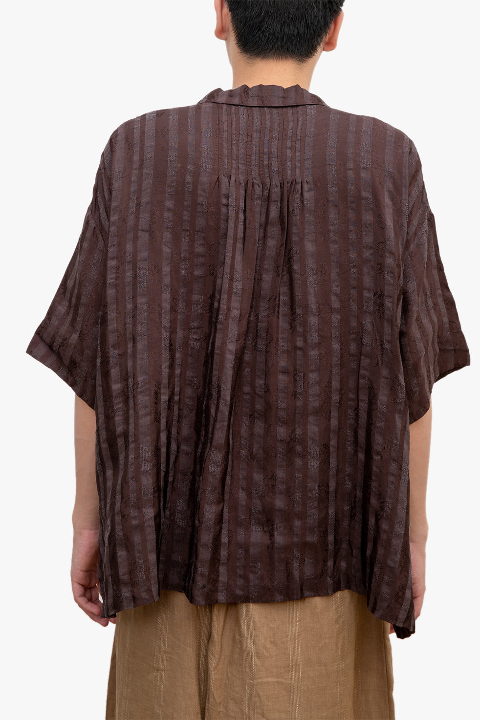 Le KAYURI embroidery silk/Linen short shirt Dark Brown