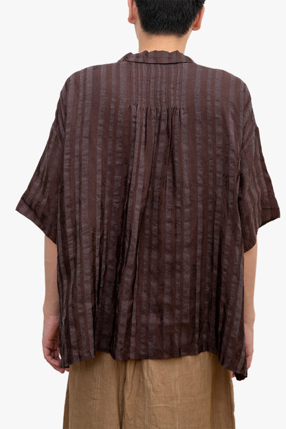 Le KAYURI embroidery silk/Linen short shirt Dark Brown