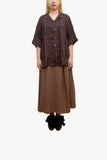 Le KAYURI embroidery silk/Linen short shirt Dark Brown