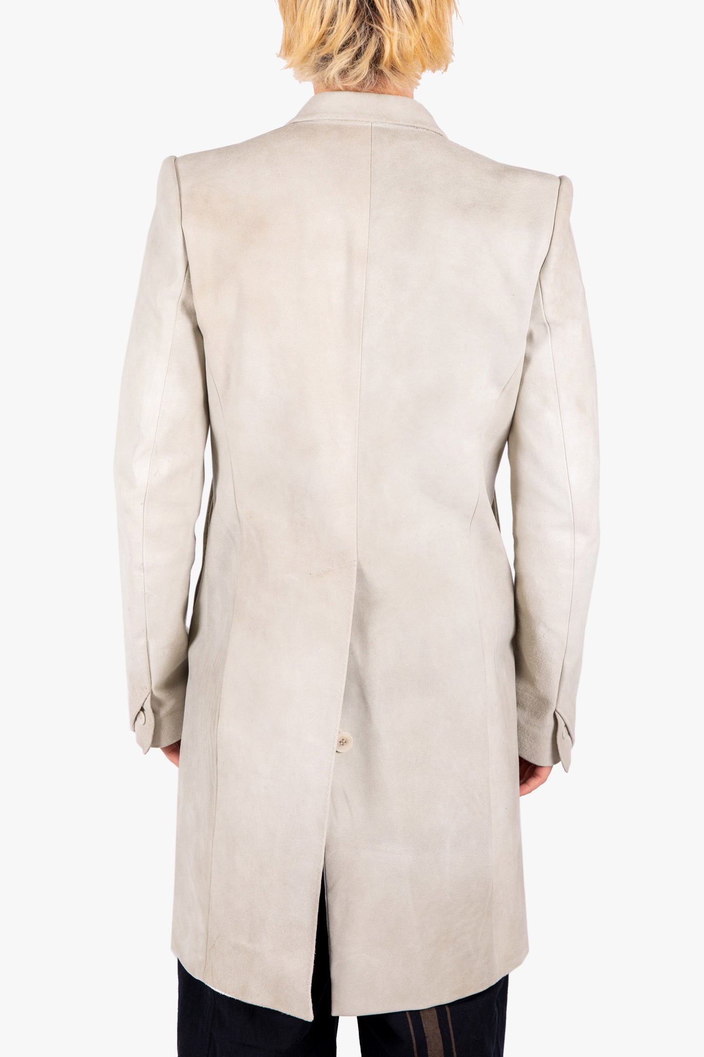 LJ–160 REFLECTIVE LONG LEATHER 2-BUTTON JACKET WITH CUTAWAY DETAIL