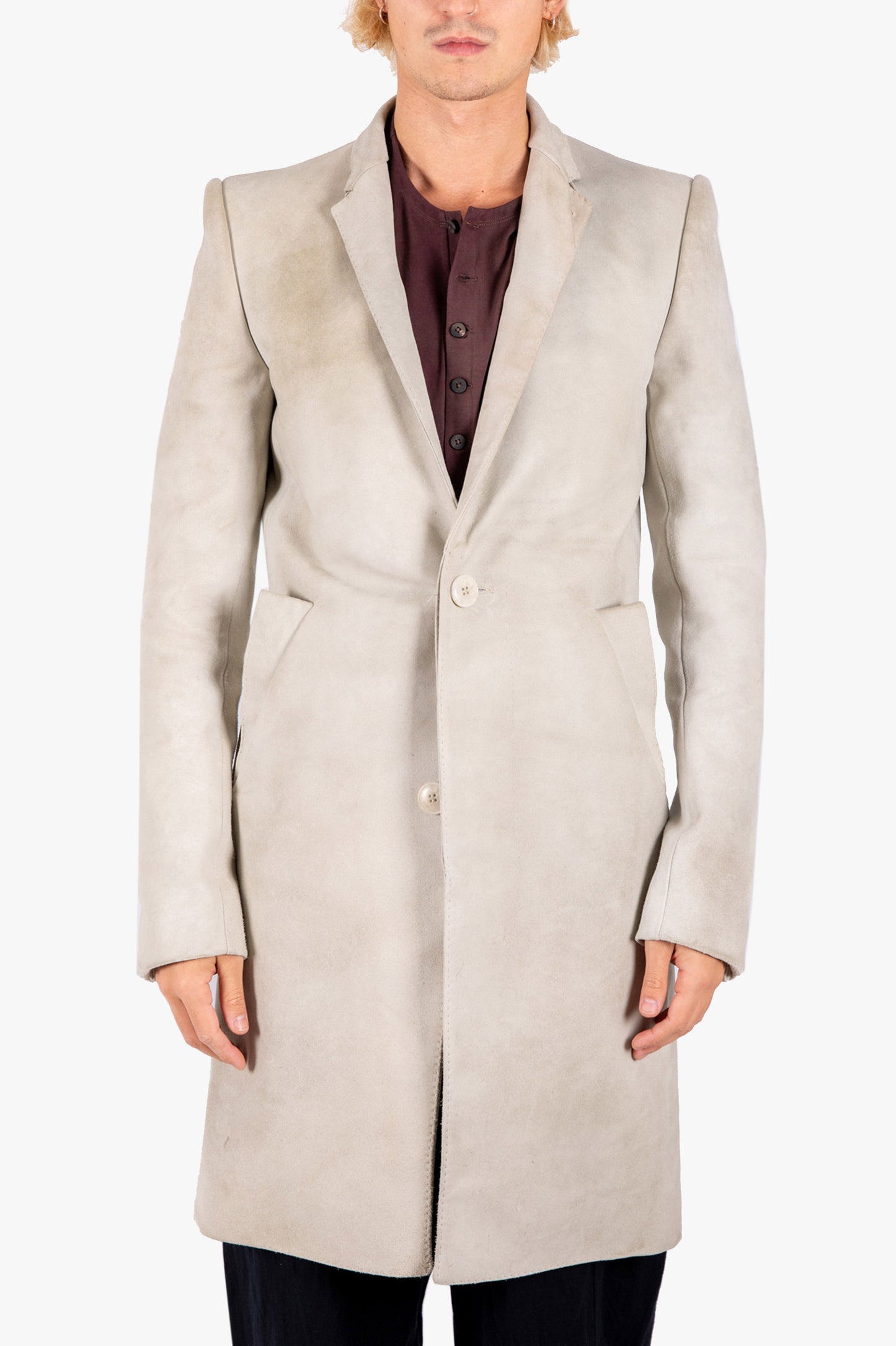 LJ–160 REFLECTIVE LONG LEATHER 2-BUTTON JACKET WITH CUTAWAY DETAIL
