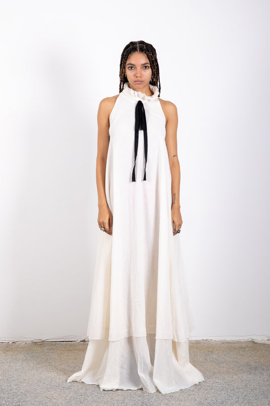 Cotton dress with a bow floor length