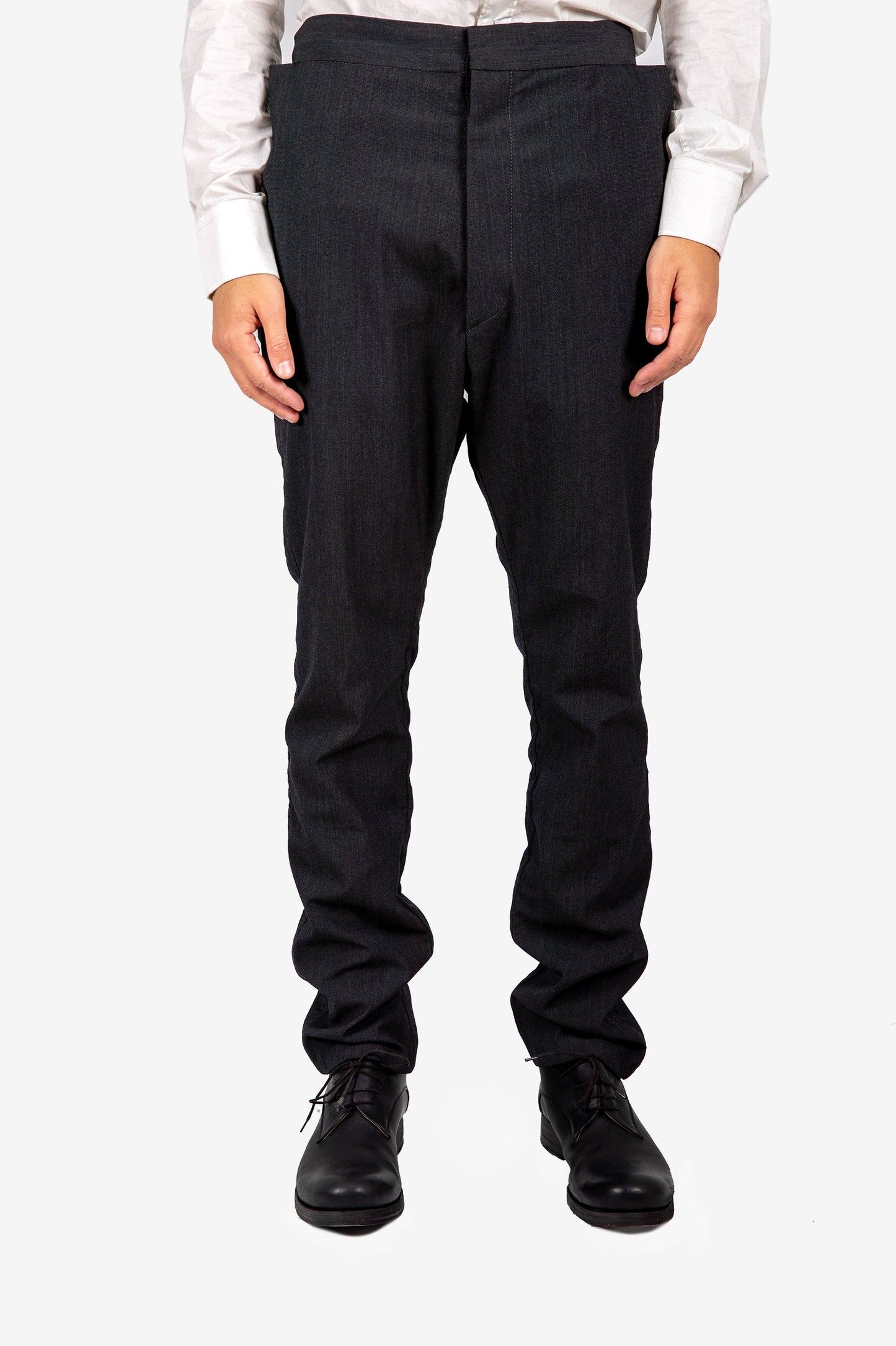 P-157 REFLECTIVE SLIM ANKLE LOW CROTCH TROUSERS WITH INTERNAL BELT AND 3D POCKET